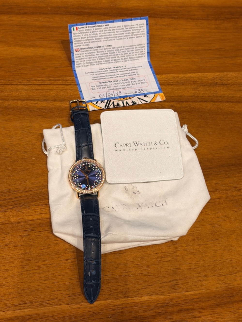 Women's Navy Blue Crystal Dial Leather Strap Watch from Capri Watch - Picture 3 of 7